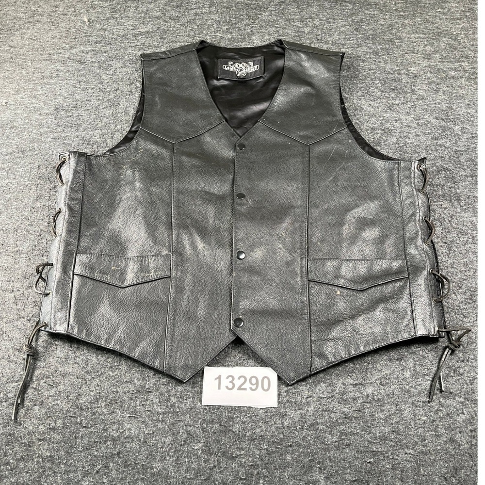 Leather Gallery Vest Mens 50 Black Lined Side Lacing Snap Front V Neck Western
